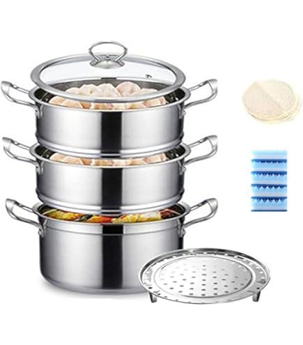 Amazon | 蒸し鍋 二段三段 蒸し器 深型 （22cm-30cm）複数サイズ 【3層